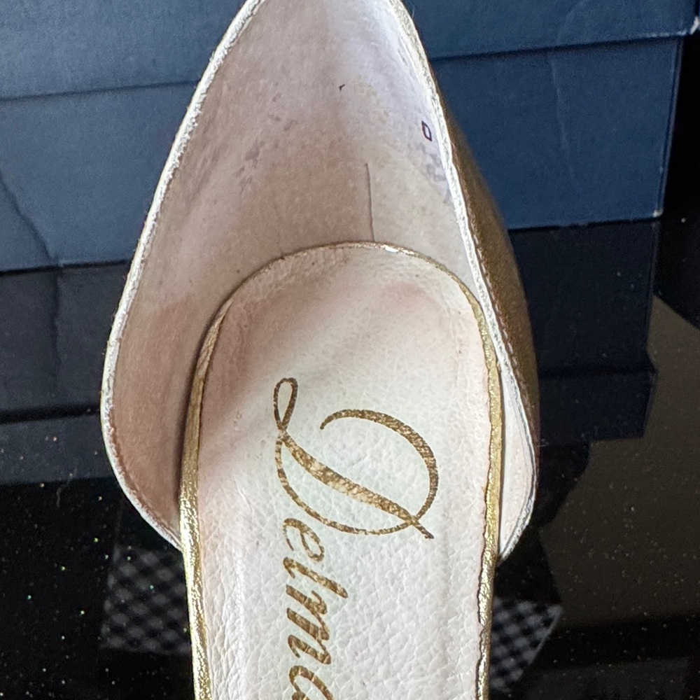 Delman Gold Open-Toe Heels - Picture 8 of 11